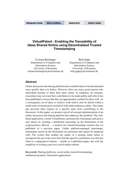 Virtualpatent - Enabling the Traceability of Ideas Shared Online Using Decentralized Trusted Timestamping