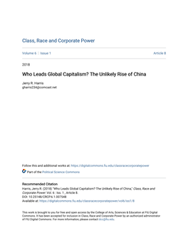 Who Leads Global Capitalism? the Unlikely Rise of China