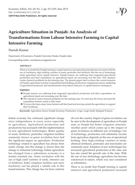 An Analysis of Transformations from Labour Intensive Farming to Capital Intensive Farming Naresh Kumar