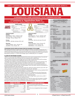 Louisiana Vs. Appalachian State /// OVERALL: 10-2 | SUN BELT: 7-1 Saturday, December 7 | Kidd Brewer Stadium | Boone, N.C