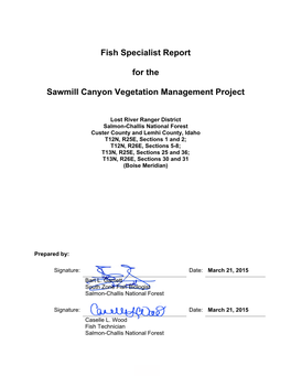 Fish Specialist Report for the Sawmill Canyon Vegetation