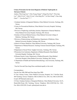 Urinary Proteomics for the Early Diagnosis of Diabetic Nephropathy in Taiwanese Patients Authors