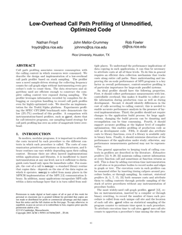 Low-Overhead Call Path Profiling of Unmodified, Optimized Code