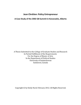 Jean Chrétien: Policy Entrepreneur