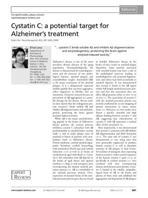 Cystatin C: a Potential Target for Alzheimers Treatment