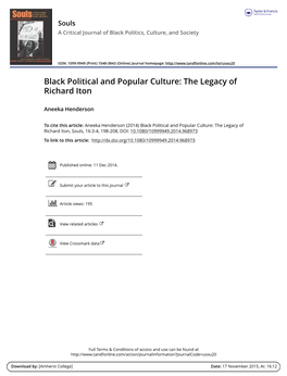 Black Political and Popular Culture: the Legacy of Richard Iton