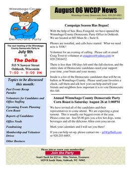 August 06 WCDP News Winnebago County Democratic Party 920-203-6883