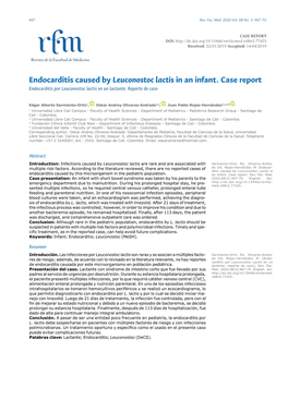 Endocarditis Caused by Leuconostoc Lactis in an Infant. Case Report Endocarditis Por Leuconostoc Lactis En Un Lactante