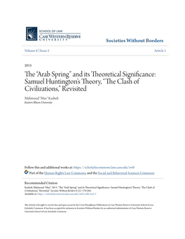 Arab Spring” and Its Theoretical Significance: Samuel Huntington’S Theory, “The Clash of Civilizations,” Revisited