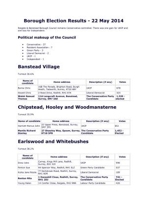 Borough Election Results - 22 May 2014