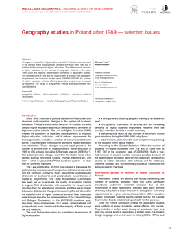 Geography Studies in Poland After 1989 — Selected Issues