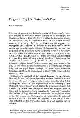 Religion in King John: Shakespeare's View