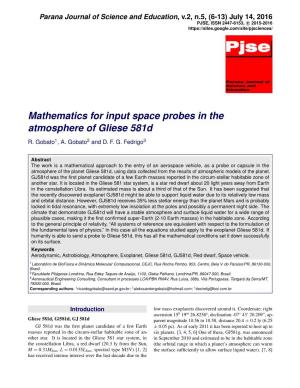 Mathematics for Input Space Probes in the Atmosphere of Gliese 581D