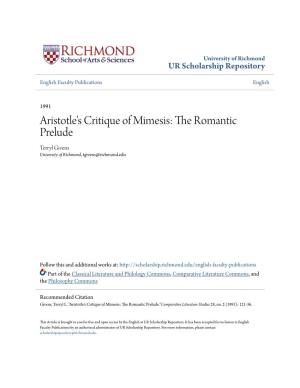 Aristotle's Critique of Mimesis: the Romantic Prelude Terryl Givens University of Richmond, Tgivens@Richmond.Edu