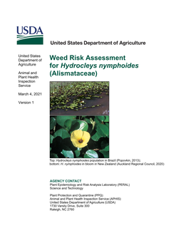 Weed Risk Assessment for Hydrocleys Nymphoides (Alismataceae)