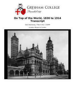On Top of the World, 1830 to 1914 Transcript