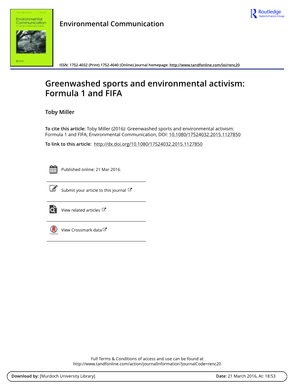 Greenwashed Sports and Environmental Activism: Formula 1 and FIFA