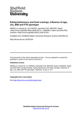Eating Behaviours and Food Cravings; Influence of Age, Sex, BMI And