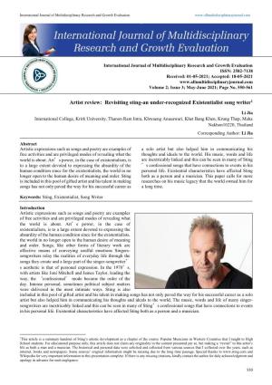 Artist Review: Revisiting Sting-An Under-Recognized Existentialist Song Writer1