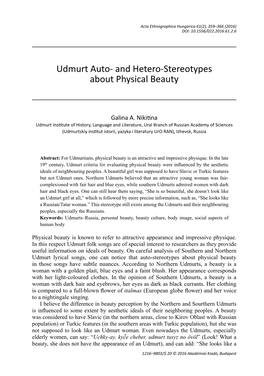 Udmurt Auto- and Hetero-Stereotypes About Physical Beauty