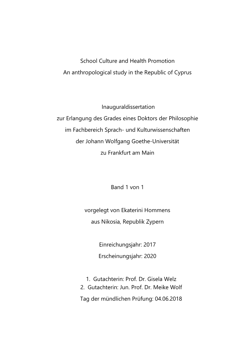 School Culture and Health Promotion an Anthropological Study in the Republic of Cyprus