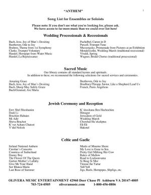 Wedding Processionals & Recessionals Sacred Music Jewish