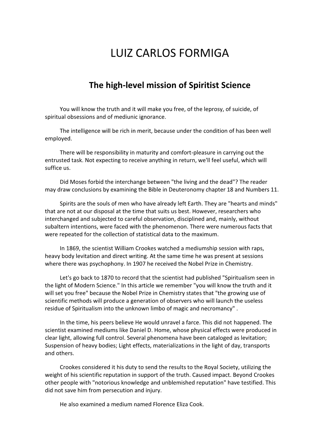 The High-Level Mission of Spiritist Science