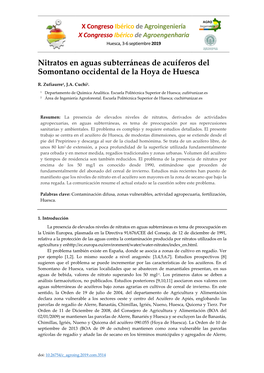 Nitratos En Aguas Subterráneas De Acuíferos Del Somontano Occidental De La Hoya De Huesca
