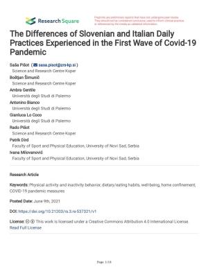 The Differences of Slovenian and Italian Daily Practices Experienced in the First Wave of Covid-19 Pandemic