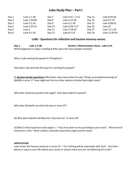 Luke Study Plan – Part I