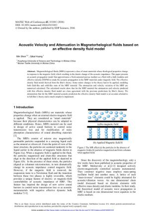 Acoustic Velocity and Attenuation in Magnetorhelogical Fluids Based on an Effective Density Fluid Model