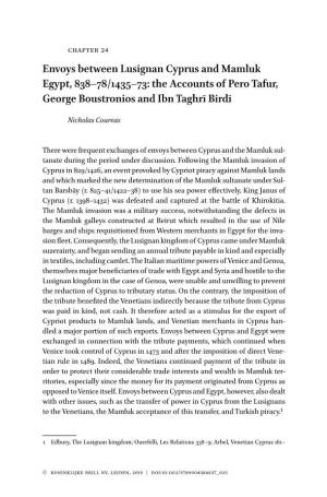 Envoys Between Lusignan Cyprus and Mamluk Egypt, 838–78/1435–73: the Accounts of Pero Tafur, George Boustronios and Ibn Taghrī Birdī
