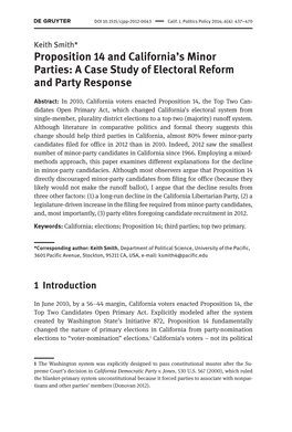 Proposition 14 and California's Minor Parties: a Case Study of Electoral