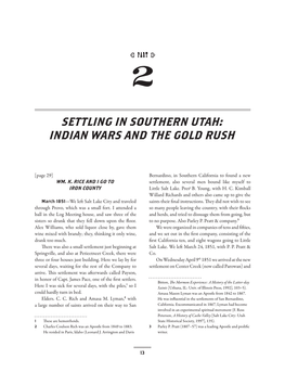 Settling in Southern Utah: Indian Wars and the Gold Rush