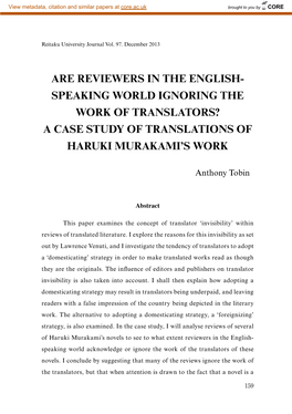 A Case Study of Translations of Haruki Murakami’S Work