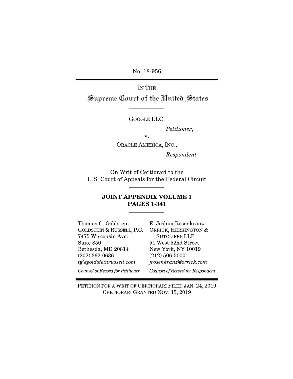 No. 18-956 Petitioner, V. Respondent. on Writ of Certiorari to the U.S