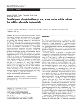 Desulfotignum Phosphitoxidans Sp. Nov., a New Marine Sulfate Reducer That Oxidizes Phosphite to Phosphate