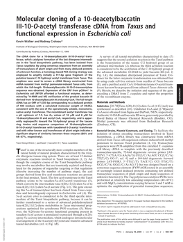 Molecular Cloning of a 10-Deacetylbaccatin III-10-O-Acetyl Transferase Cdna from Taxus and Functional Expression in Escherichia Coli