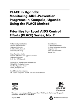 PLACE in Uganda: Monitoring AIDS-Prevention Programs in Kampala, Uganda Using the PLACE Method
