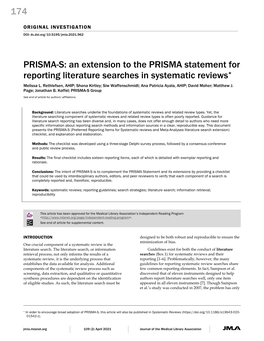 An Extension to the PRISMA Statement for Reporting Literature Searches in Systematic Reviews* Melissa L