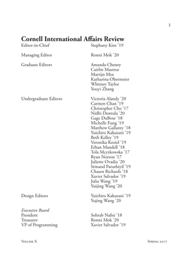 Cornell International Affairs Review Editor-In-Chief Stephany Kim ’19