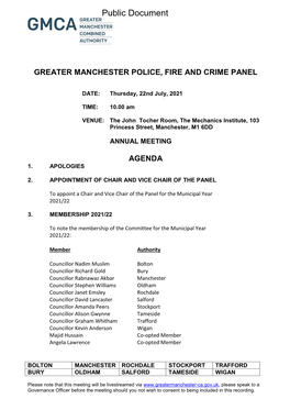 (Public Pack)Agenda Document for Greater Manchester Police, Fire