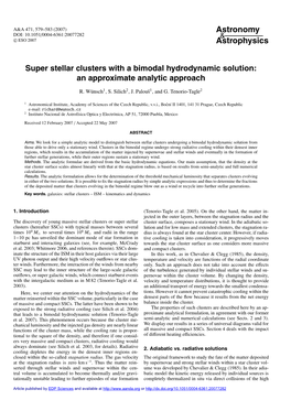 Super Stellar Clusters with a Bimodal Hydrodynamic Solution: an Approximate Analytic Approach