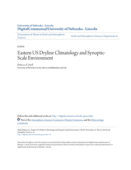 Eastern US Dryline Climatology and Synoptic-Scale Environment" (2014)