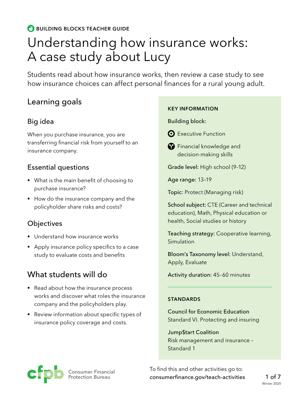 Understanding How Insurance Works: a Case Study About Lucy (Guide) Cfpb Building Block Activities Understanding-How-Insurance-Works-Lucy Guide.Pdf