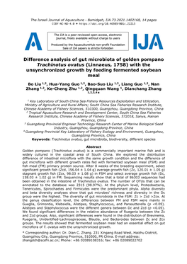 Difference Analysis of Gut Microbiota of Golden Pompano Trachinotus Ovatus (Linnaeus, 1758) with the Unsynchronized Growth by Feeding Fermented Soybean Meal