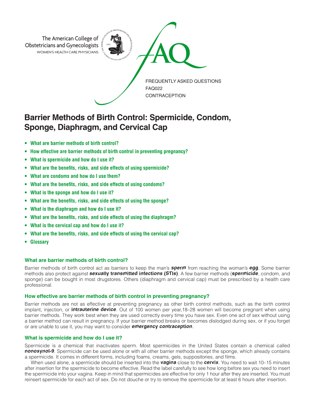 FAQ022 -- Barrier Methods of Birth Control