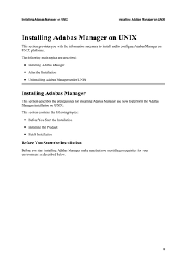 Installing Adabas Manager on UNIX Installing Adabas Manager on UNIX