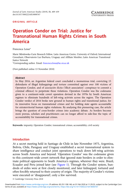 Operation Condor on Trial: Justice for Transnational Human Rights Crimes in South America
