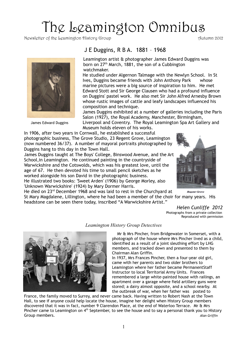 The Leamington Omnibus Newsletter of the Leamington History Group Autumn 2012